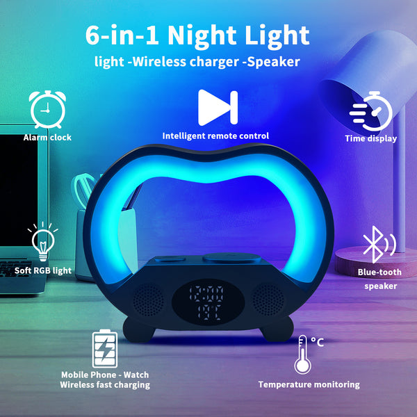 SmartGlow | 6-in-1 Tafellamp met Speaker en Draadloos Opladen